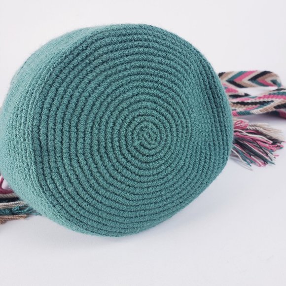 NEW Hand Knit Colombian Cross Body Satchel Teal - Picture 8 of 9